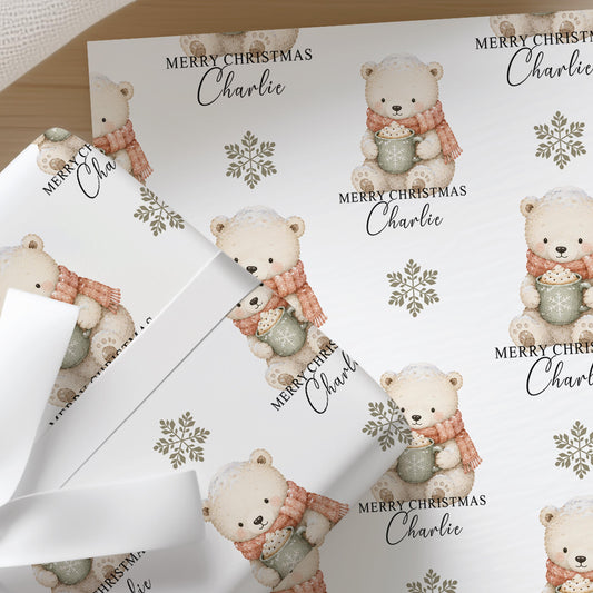 Printed christmas wrapping paper shown as wrapping paper