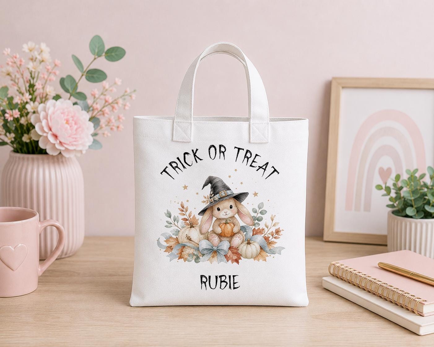 Personalised Halloween Trick or Treat Bag - Witch Bunny Tote