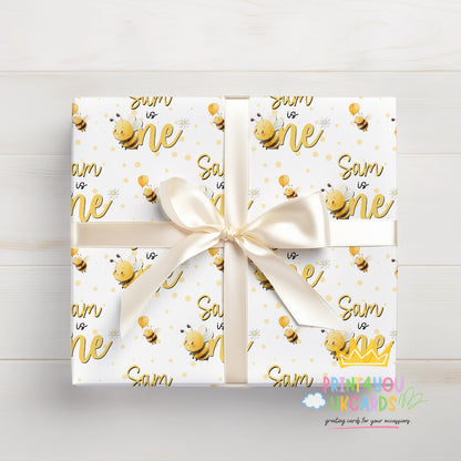 Personalised Bee Wrapping Paper, 1st Birthday, Custom Name, A3-A1