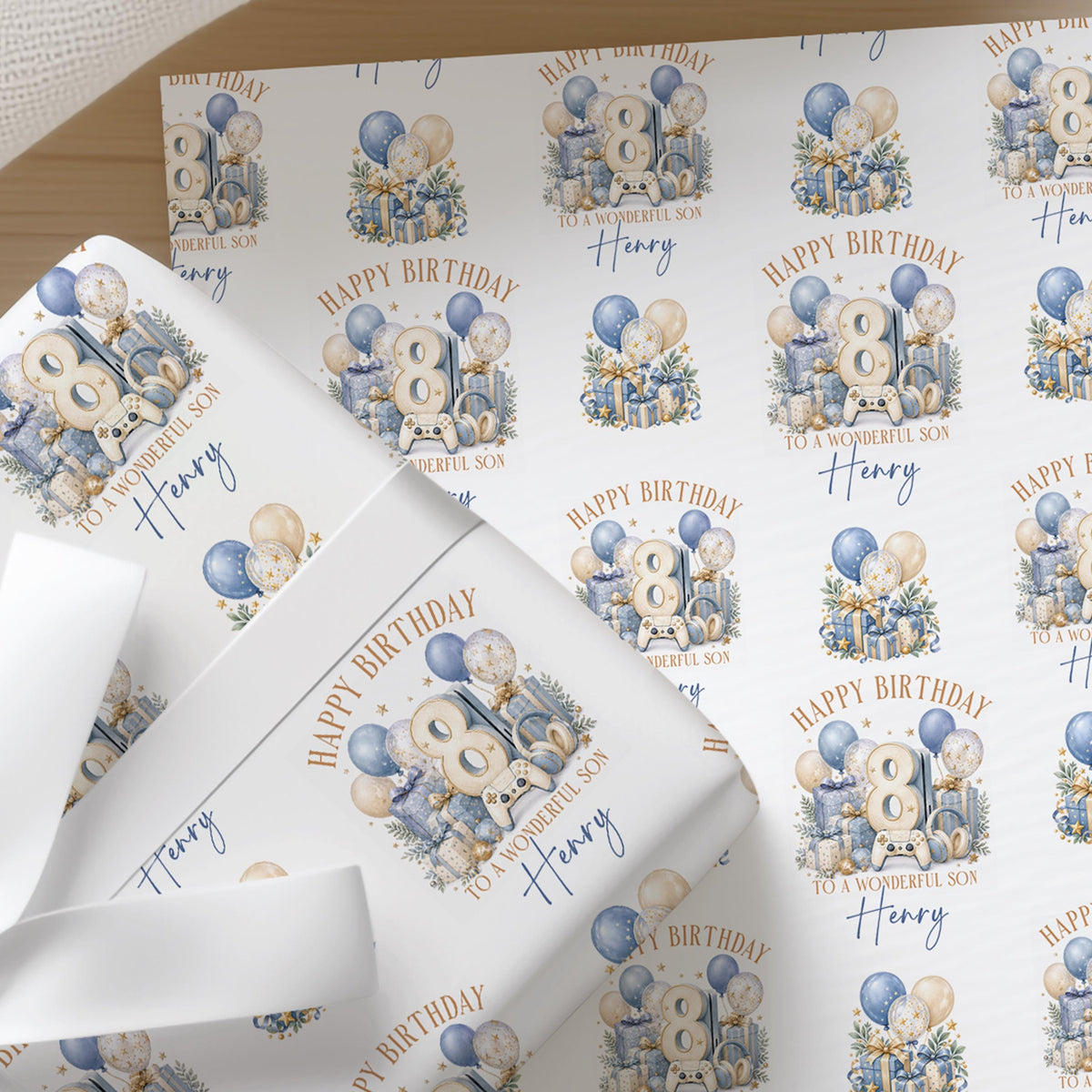 Personalised Gaming Wrapping Paper, Custom Name Birthday Gift Wrap
