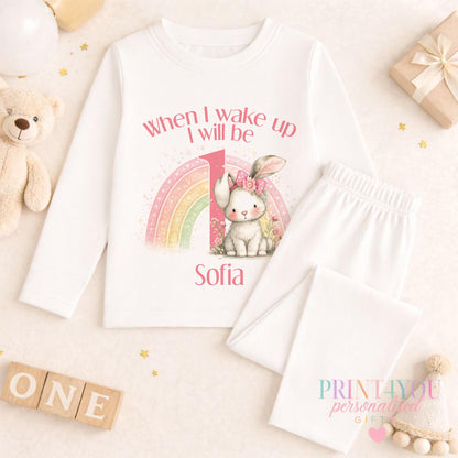 Girl 1st Birthday Outfit – Personalised Rainbow Bunny Shirt For Baby Girl