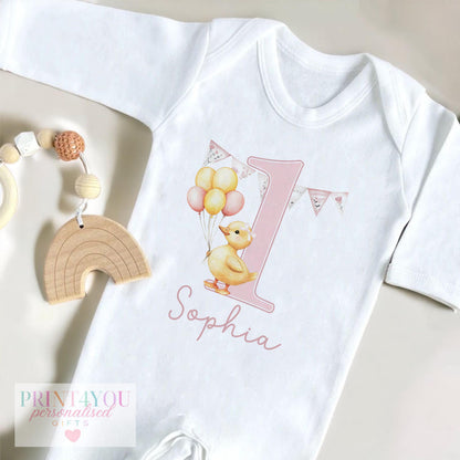 First Birthday Outfit – Personalised Baby Clothes | Soft Cotton Sleepsuit & T-Shirt