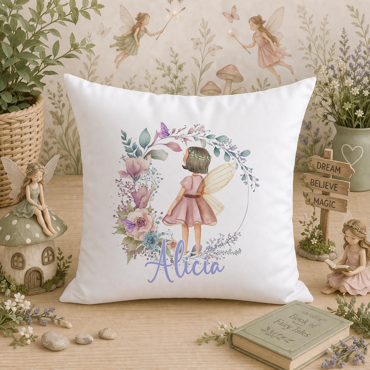 Personalised fairy cushion, magical nursery decor pillow
