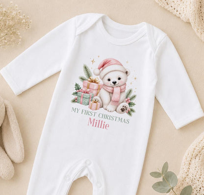 Personalised Baby Christmas Outfit | Pink Polar Bear, 2026 Gift