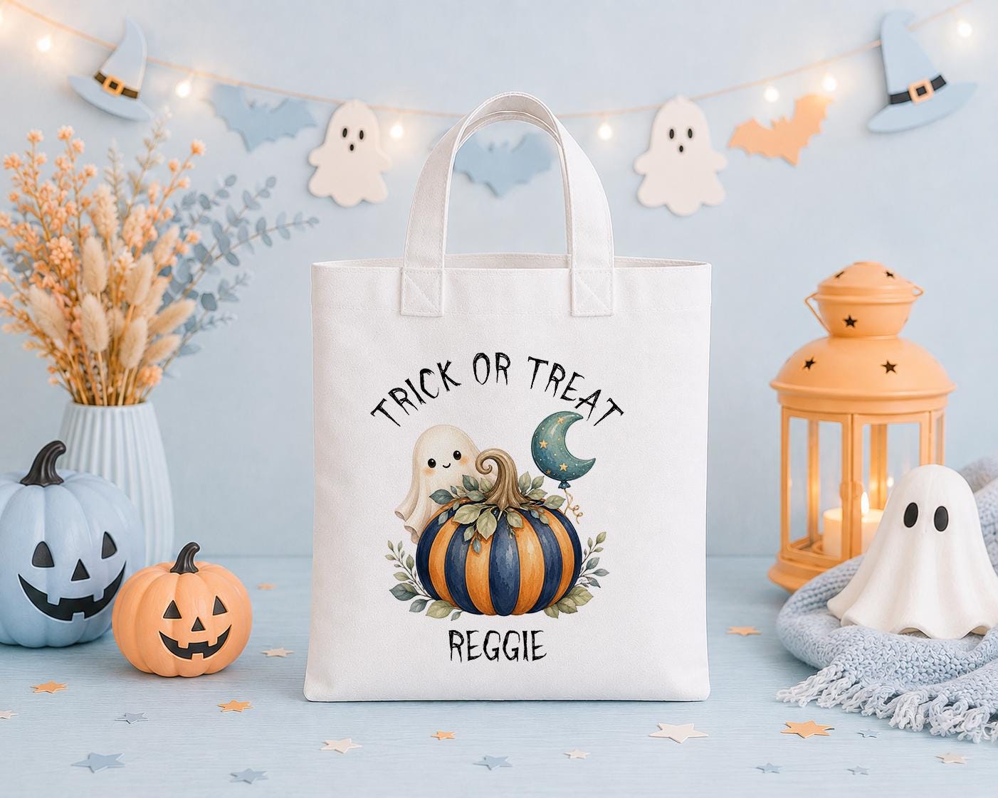 Personalised Halloween Trick or Treat Bag - Ghost & Pumpkin Tote