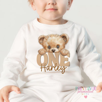 Personalised Teddy Bear T-Shirt | Milestone Birthday Outfit – Cotton Baby Vest, Sleepsuit & Bib
