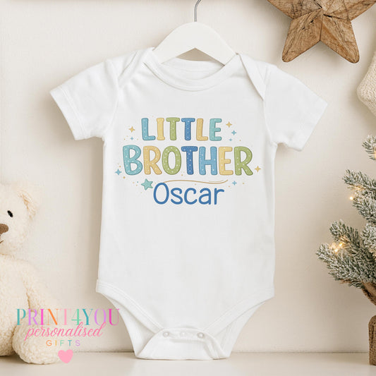 Personalised little brother design bib with custom name printed on soft cotton