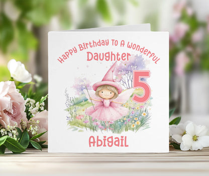 Personalised fairy first birthday card, 6x6 inch white square greeting card, front only