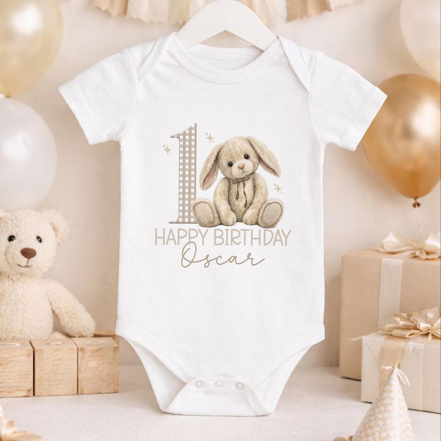 Personalised 1st birthday bunny long sleeved vest with custom name