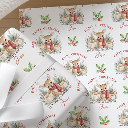 Sheets of the personalised deer Christmas wrapping paper