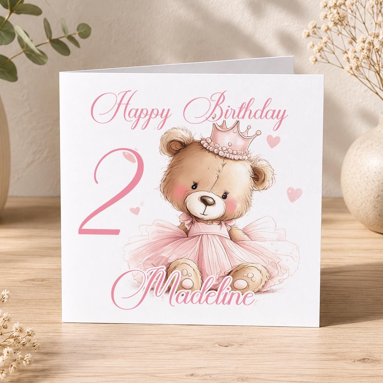 Personalised pink ballerina teddy bear birthday card