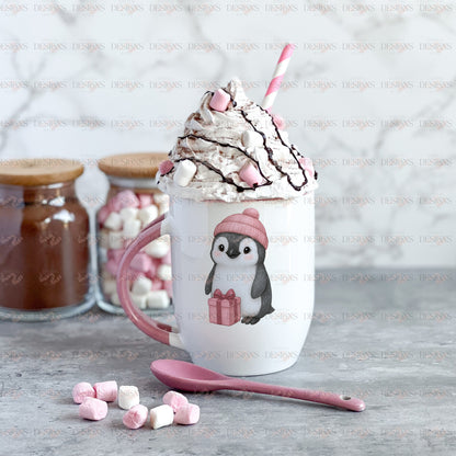Gift Penguin PNG Exclusive Set – Blue & Pink Festive Digital Artwork