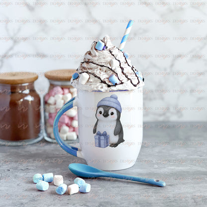 Gift Penguin PNG Exclusive Set – Blue & Pink Festive Digital Artwork