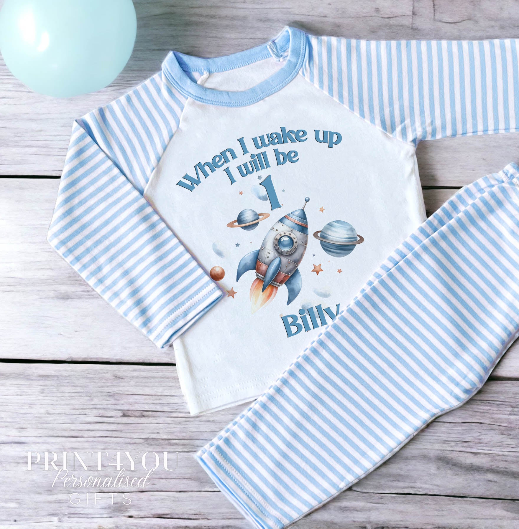 Personalised Blue Striped Children's Pyjamas 