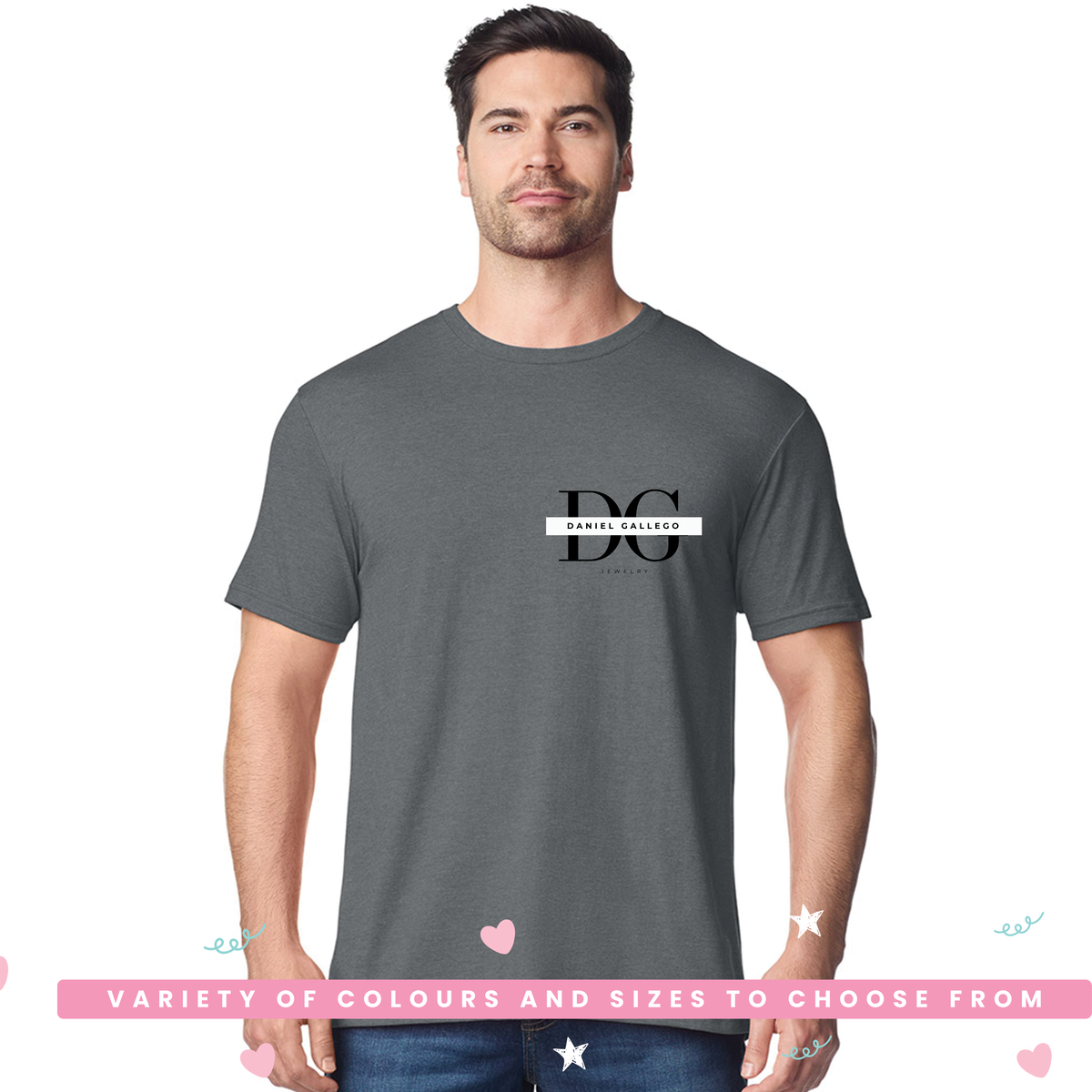 Branded heavy cotton T-shirt customised with a printed company logo on the chest, front view.