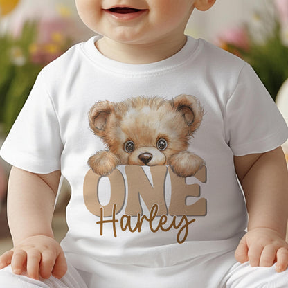 Personalised Teddy Bear T-Shirt | Milestone Birthday Outfit – Cotton Baby Vest, Sleepsuit & Bib