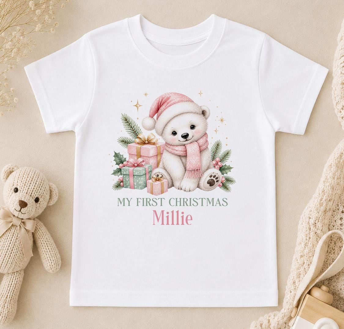 Personalised Baby Christmas Outfit | Pink Polar Bear, 2026 Gift