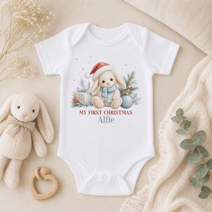 Personalised First Christmas Outfit 2026, Bunny, Neutral Baby Gift