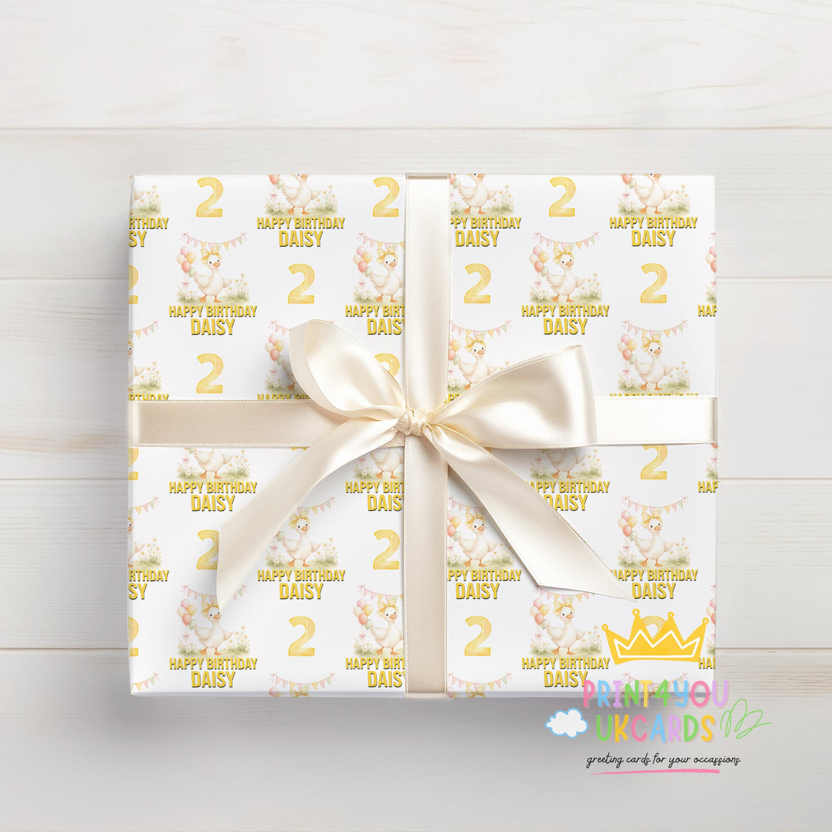 Printed duck wrapping paper shown as wrapping paper