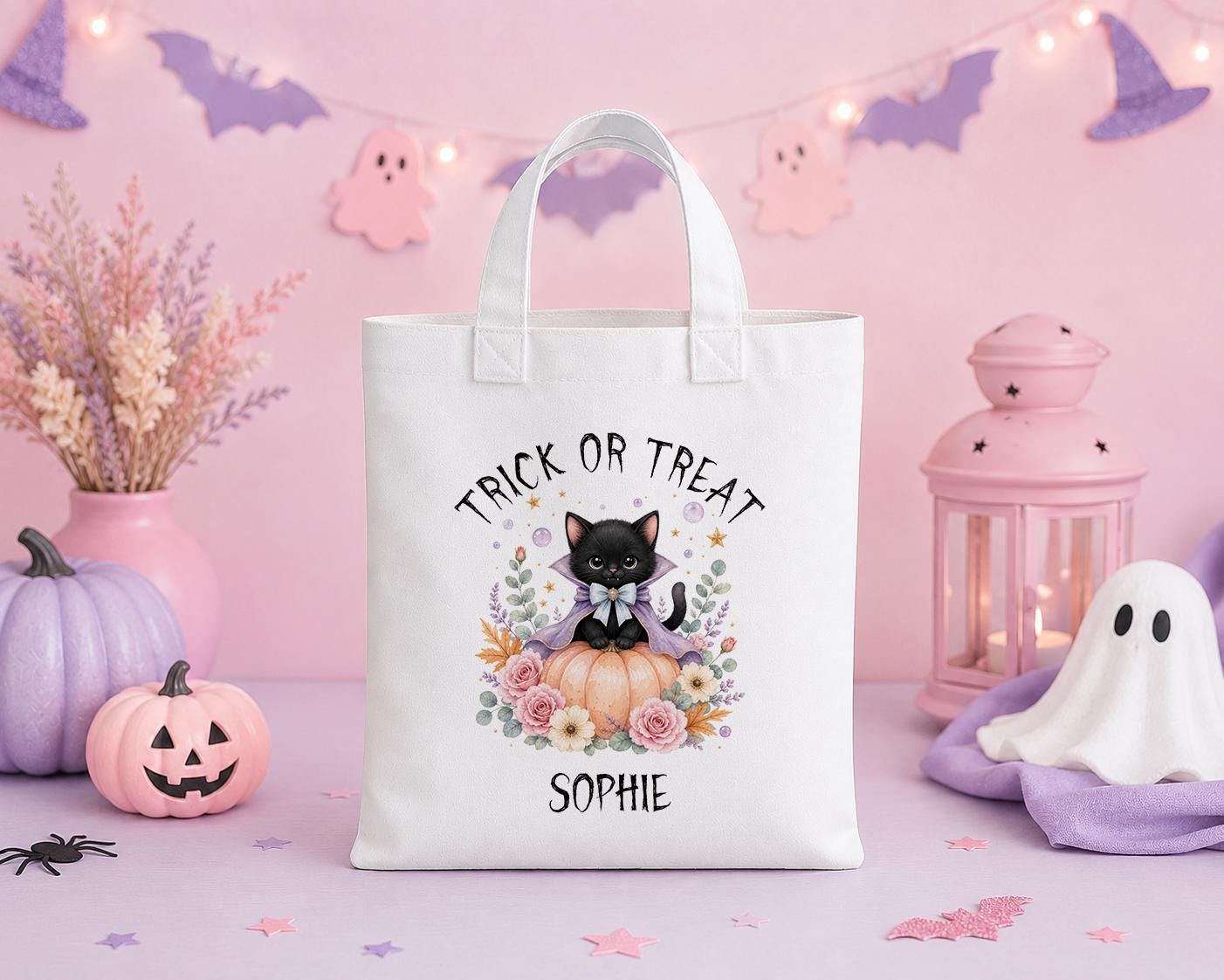 Personalised Halloween Trick or Treat Bag - Vampire Cat Tote