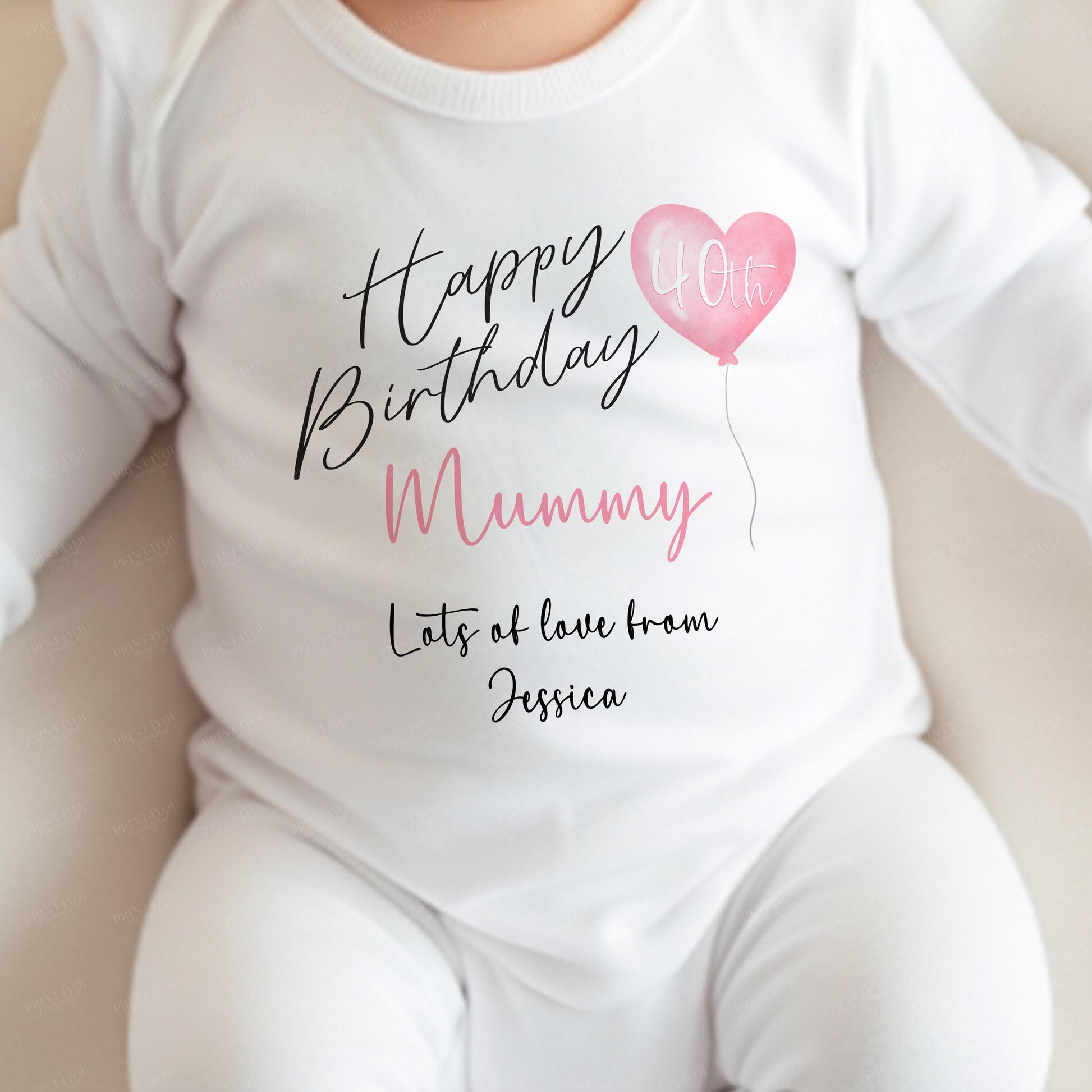 Personalised 1st Birthday as My Mummy bib, close-up of print