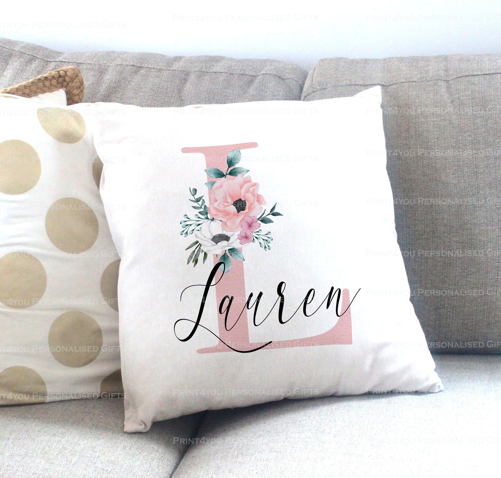 Personalised Cushion Pillow – Floral Cushion Cover With Zipper – 40x40 Cm Velvet Soft - Cushion cover only