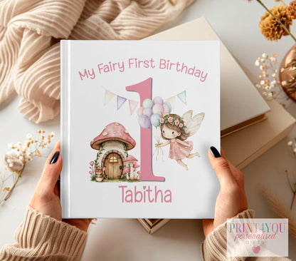Personalised magical fairy themed baby photo album with pastel pink cover and custom name