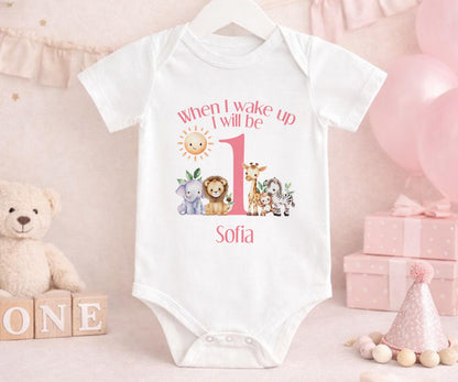 Close-up of the pink safari design personalised with a child's name in soft pink script.