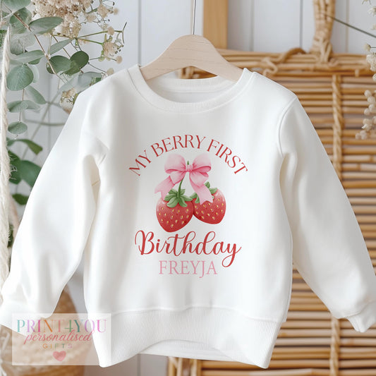 Personalised Berry First Birthday Jumper, Girls 1st Birthday Outfit, - 6-12m SWEATSHIRT