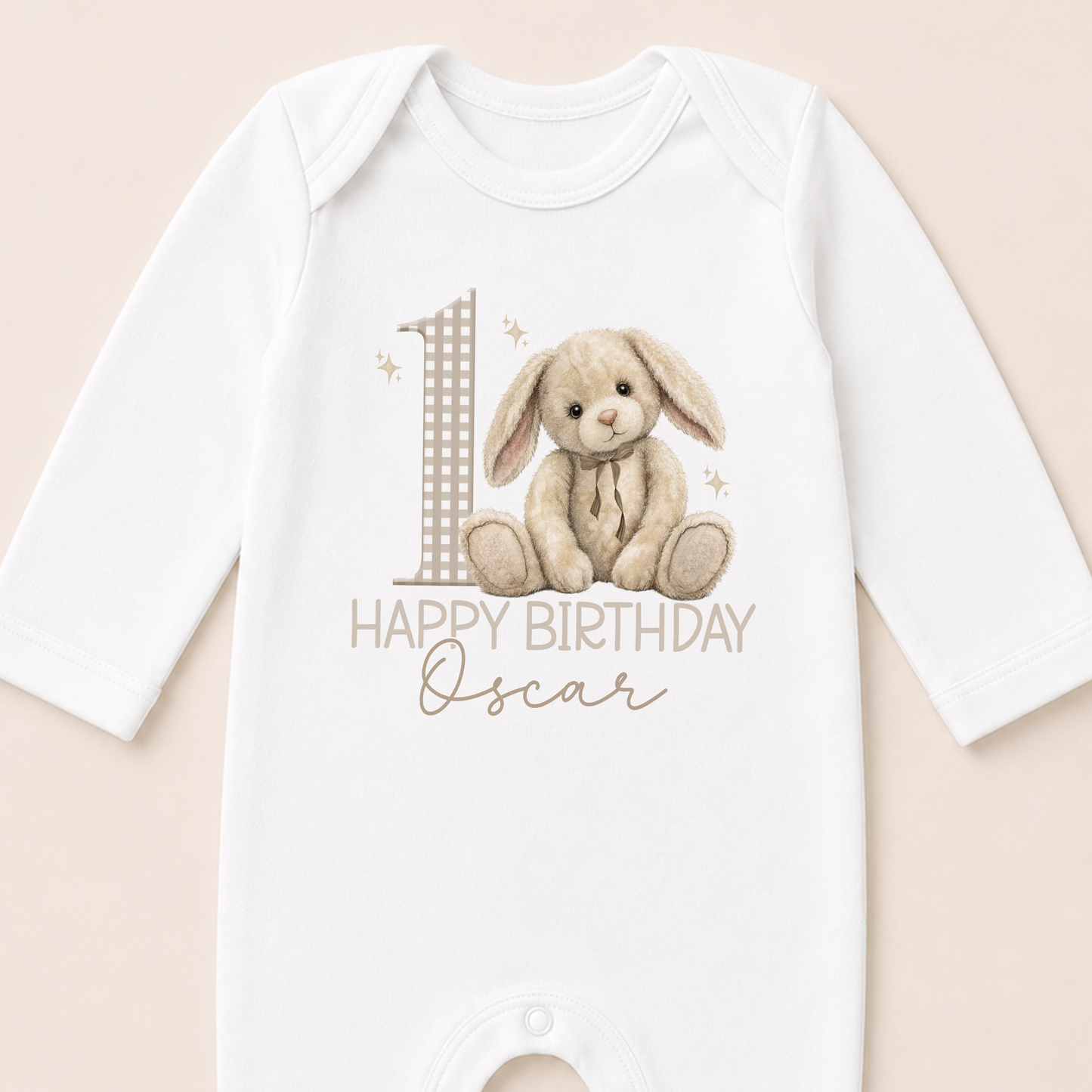 Personalised 1st birthday bunny vest with custom baby name printed on soft cotton