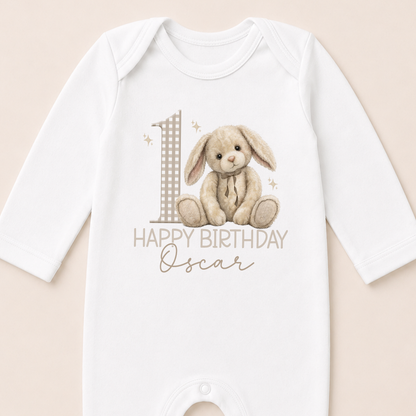 Personalised 1st birthday bunny vest with custom baby name printed on soft cotton