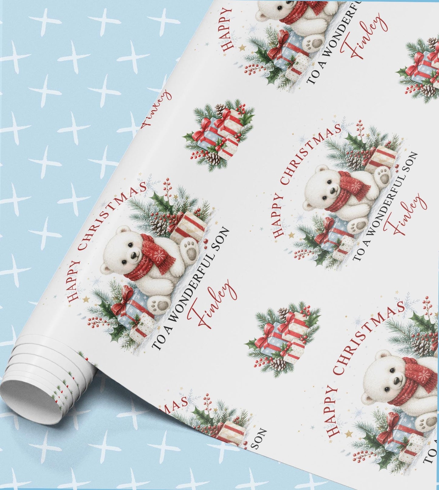 Personalised Christmas Paper | Polar Bear Custom Name Gift Wrap