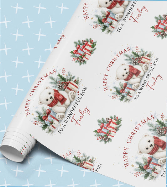 Personalised Christmas Paper | Polar Bear Custom Name Gift Wrap