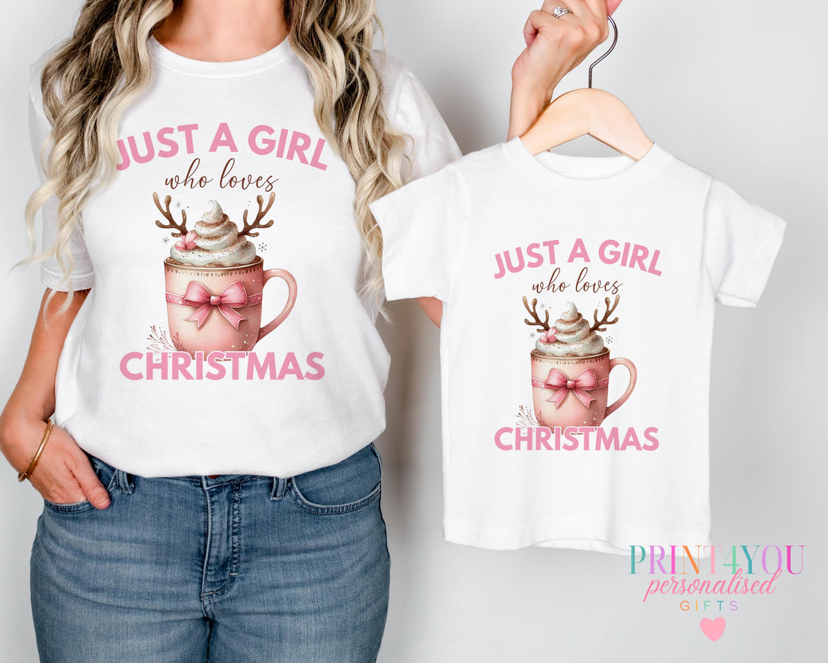 Personalised mummy and me Christmas t-shirt with custom name print, matching family outfit shown in newborn 0-3 months size