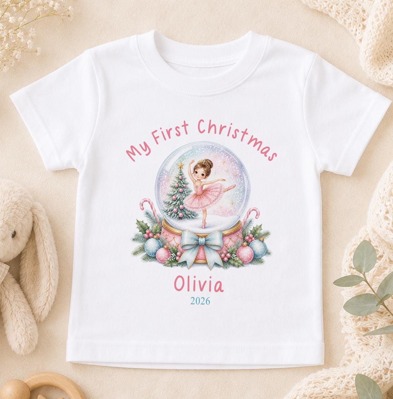 Personalised Baby Christmas Outfit - Ballerina Snow Globe, First Christmas 2026