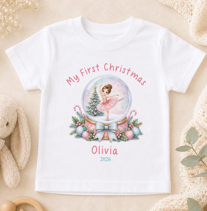 Personalised Baby Christmas Outfit - Ballerina Snow Globe, First Christmas 2026