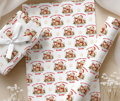 Personalised Baby First Christmas Wrapping Paper, Teddy Bear Gift Wrap