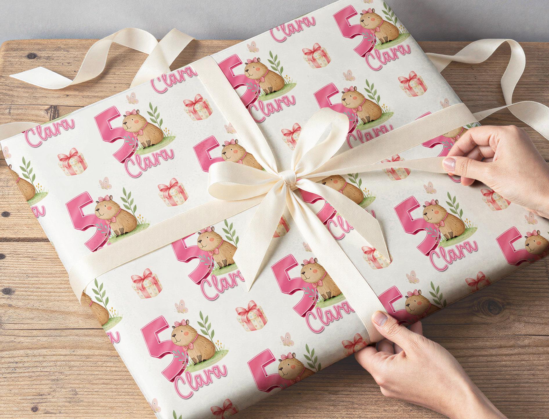 Personalised capybara wrapping paper rolled ready for gift wrapping