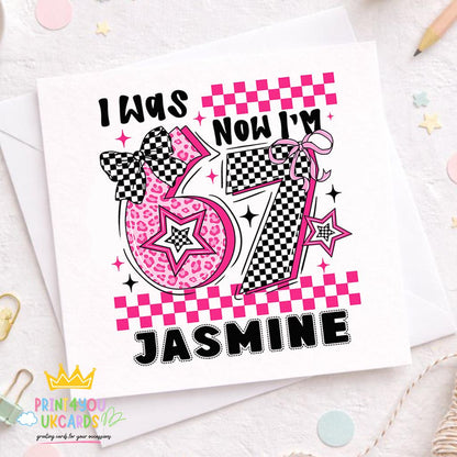 Square personalised girls 7th birthday card shown closed