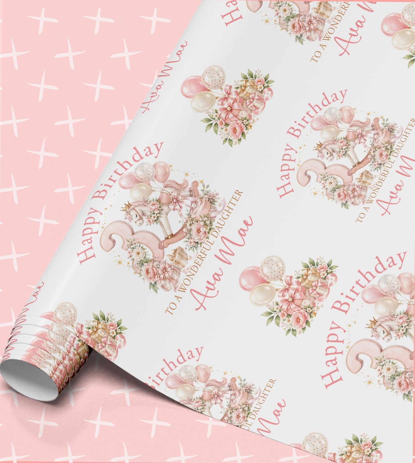 Personalised Birthday Wrapping Paper, Rocking Horse Age 1-10 Gift