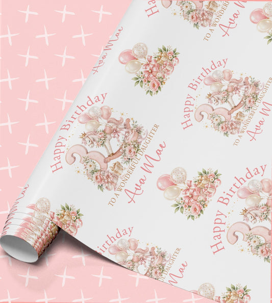 Personalised Birthday Wrapping Paper, Rocking Horse Age 1-10 Gift