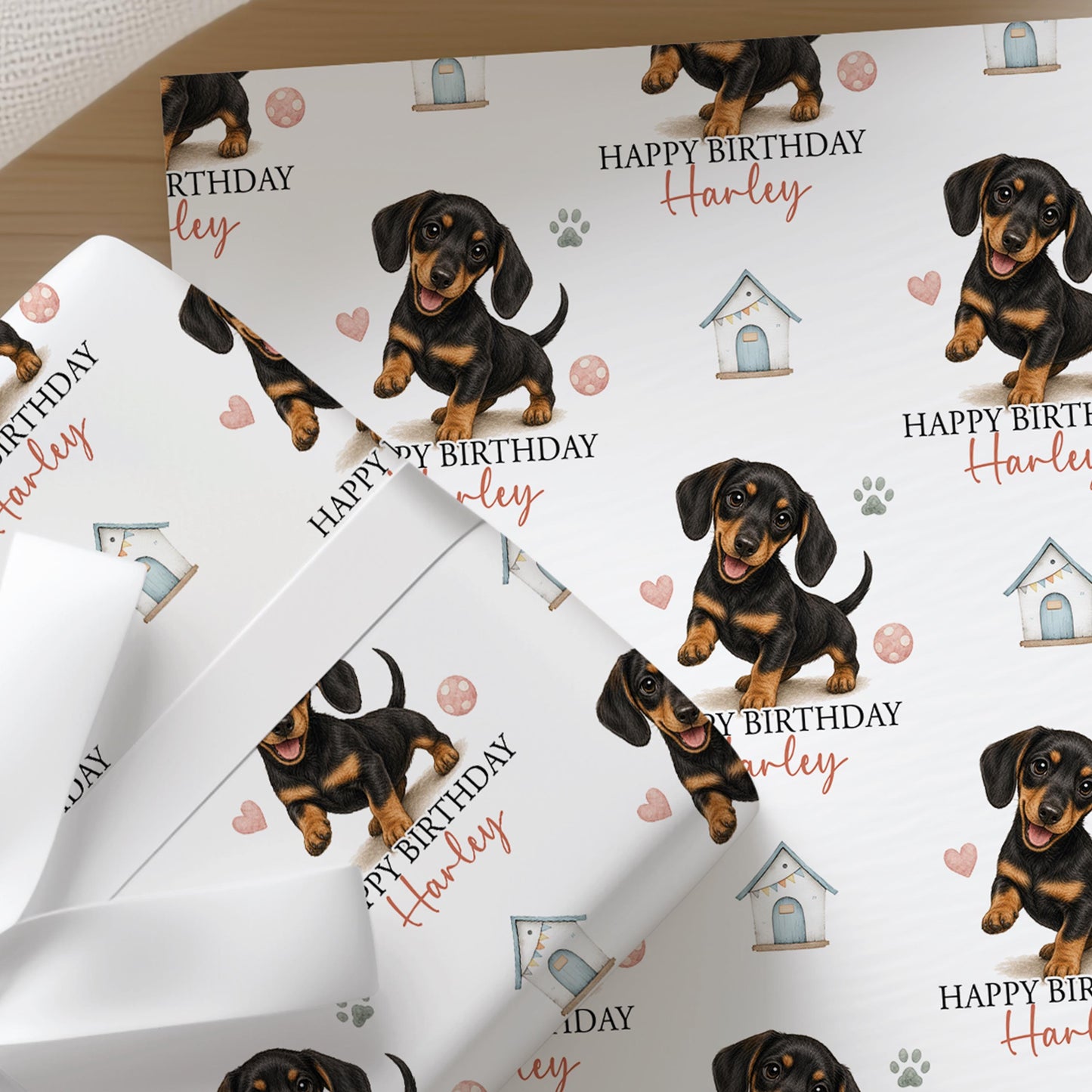 Personalised Dachshund Gift Wrap – Custom Name Birthday Wrapping Paper