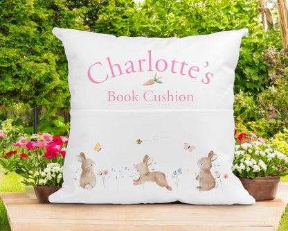 Personalised bunny cushion with soft pink velvet bunny toy included