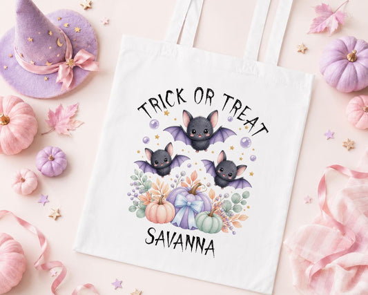 Personalised Halloween Trick or Treat Bag - Kawaii Cauldron & Bat