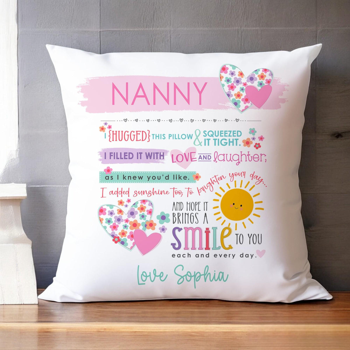 Personalised Nan cushion with cover and insert included, 40x40cm decorative pillow
