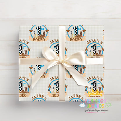 Printed 1st birthday wrap shown as wrapping paper