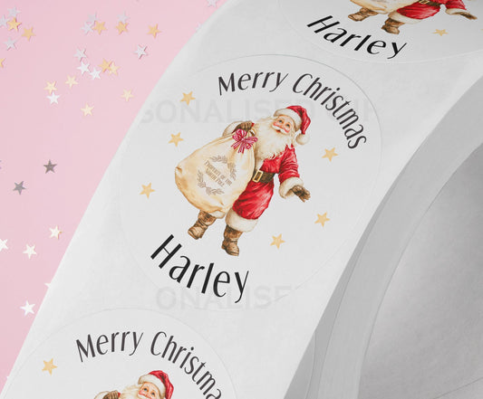 Personalised Santa Name Stickers 5cm Christmas Glossy Labels for Gift Wrapping Party Bags - Strips (5cm each)