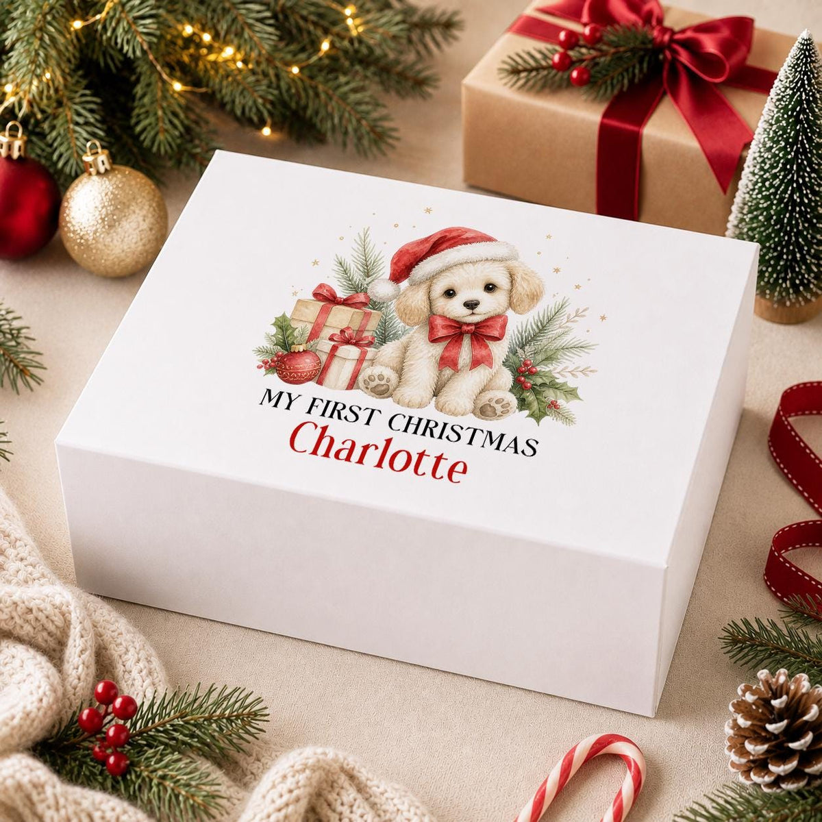 Baby First Christmas Box | Personalised Puppy Keepsake For Girl
