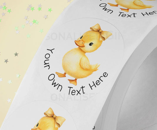 Personalised yellow duck stickers printed on a strip, 5cm high gloss finish