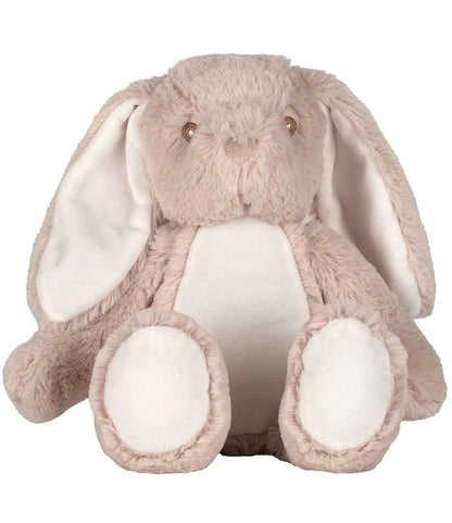 Pink personalised first birthday bunny soft toy with safari design printed on tummy